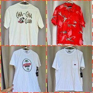 BRIXTON lot ~ 1 button up ~ 3 t-shirts ~ tropical ~ flamingo